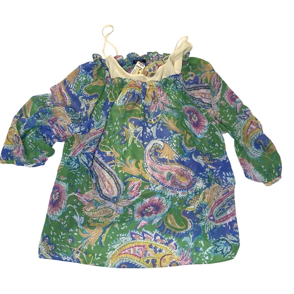 Chaps Women's 3X Paisley Peasant Blouse Top Sheer Boho Lined Multicolor Plus